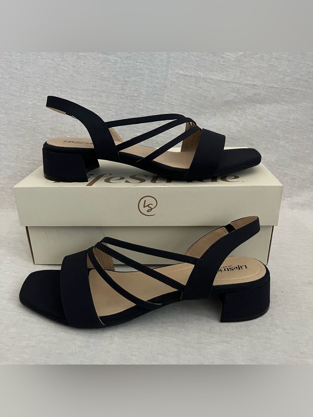 LifeStride Black Strappy Slingback Low Block Heel Sandals